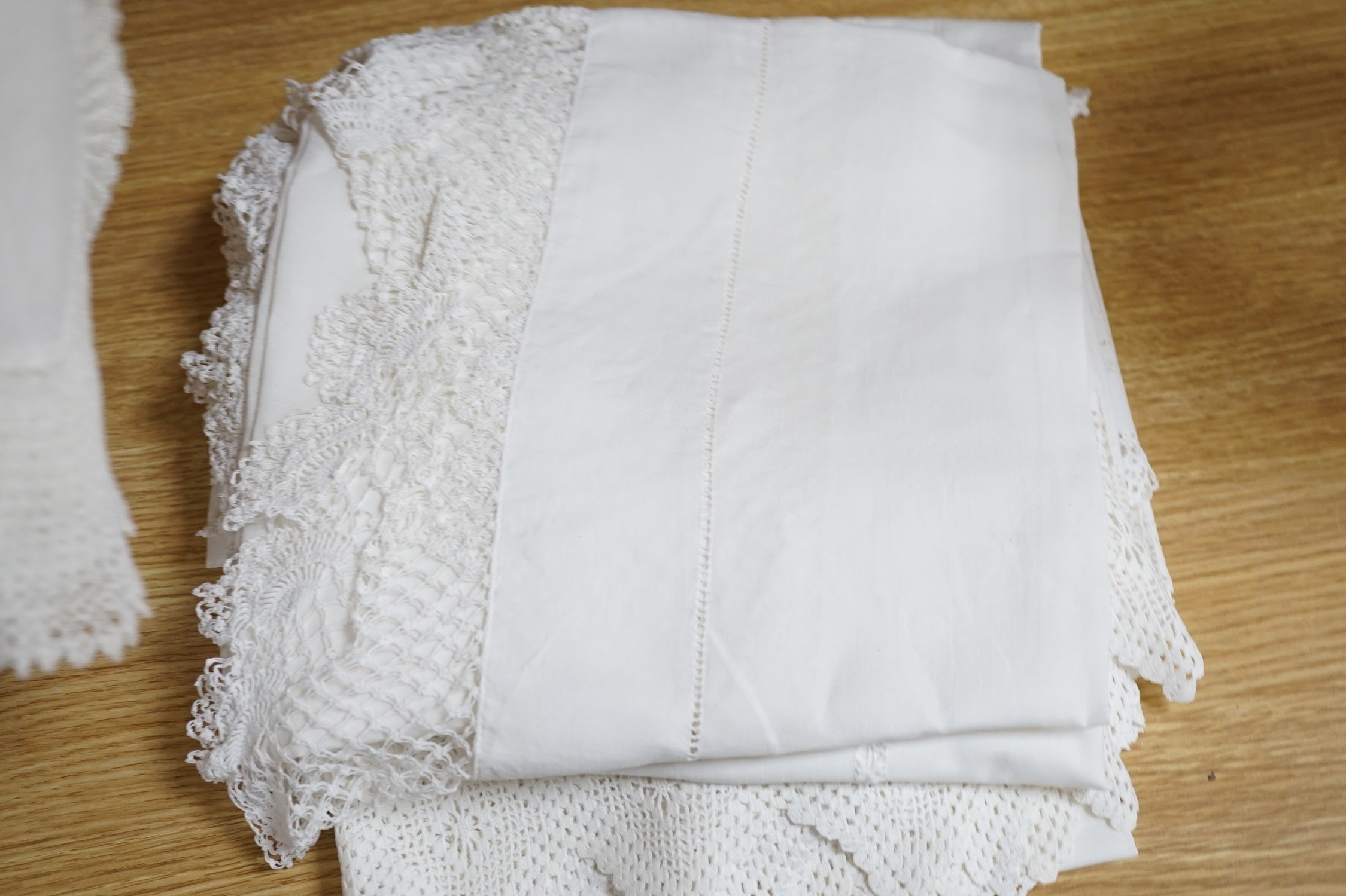 Victorian and later crochet edged table linen